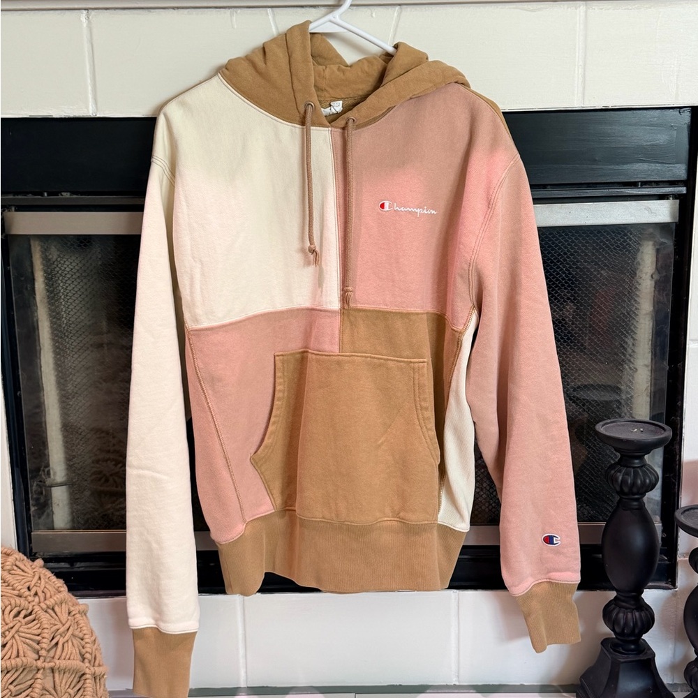 Champion Two-Tone Hoodie in Pink and Tan